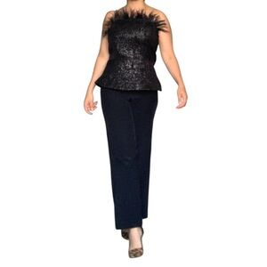H&M Black Strapless Feather-Trim Top medium